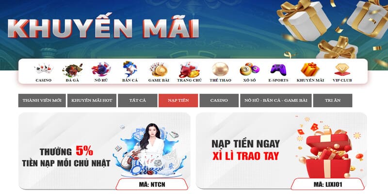Nạp tiền chủ nhật, nhận ngay mức thưởng 5%